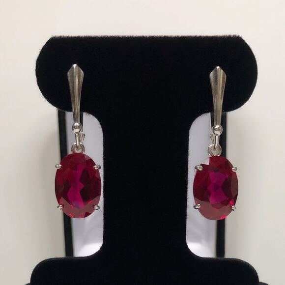 GORGEOUS 12ctw Oval Cut Ruby Earrings in Sterling Silver Lab Grown Ruby - Picture 1 of 6